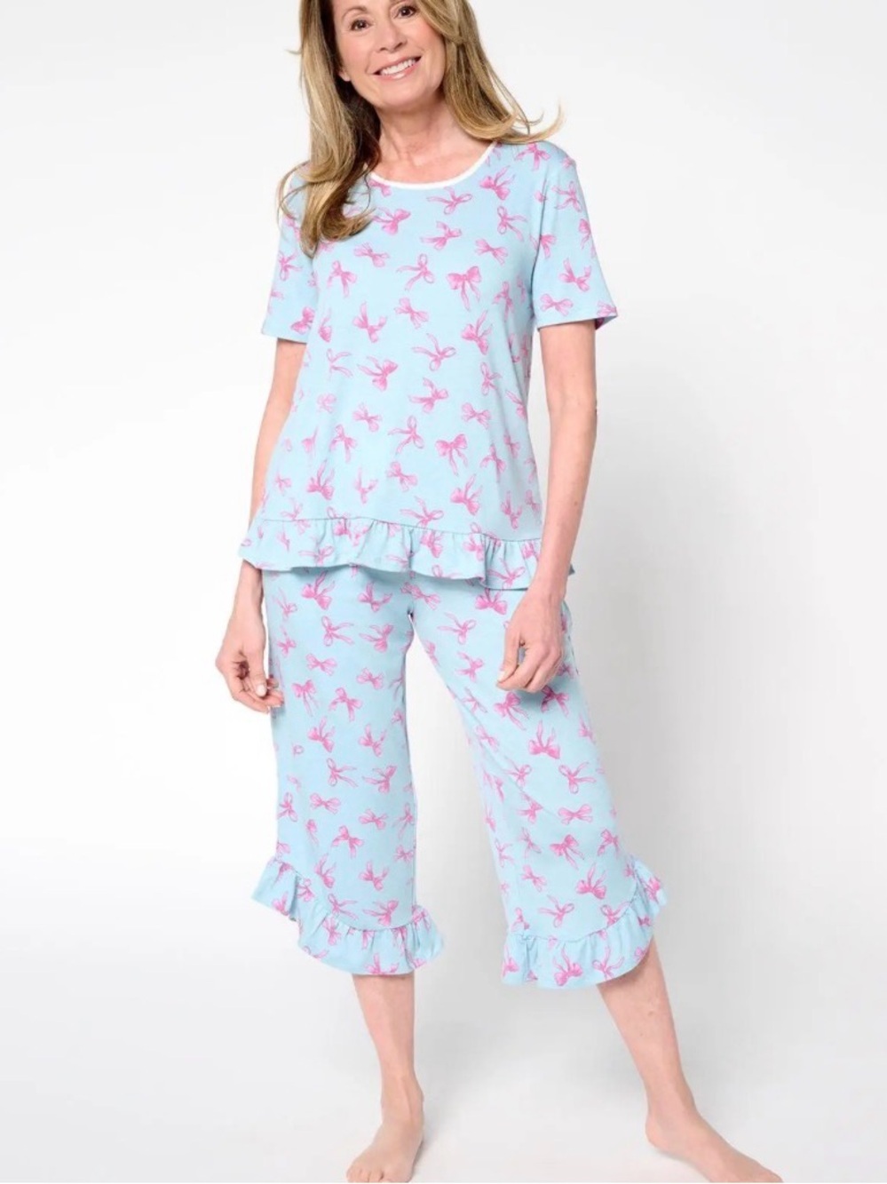 Cuddl Duds Classic Jersey Ruffle Capri Pajama Set Blue 1X NWOT